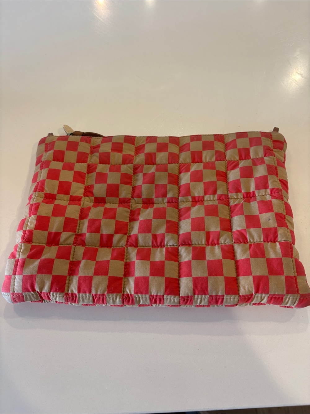 Clare V Pink and Beige Quilted Checker Clutch
